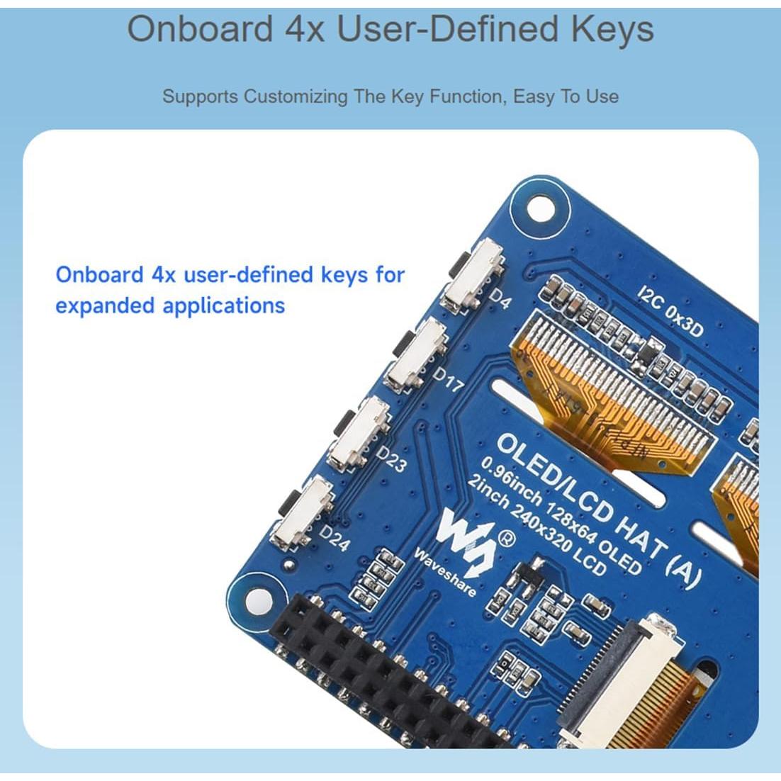 HAT OLED/LCD Wonrabai para Raspberry Pi 2" IPS y 0.96" OLED