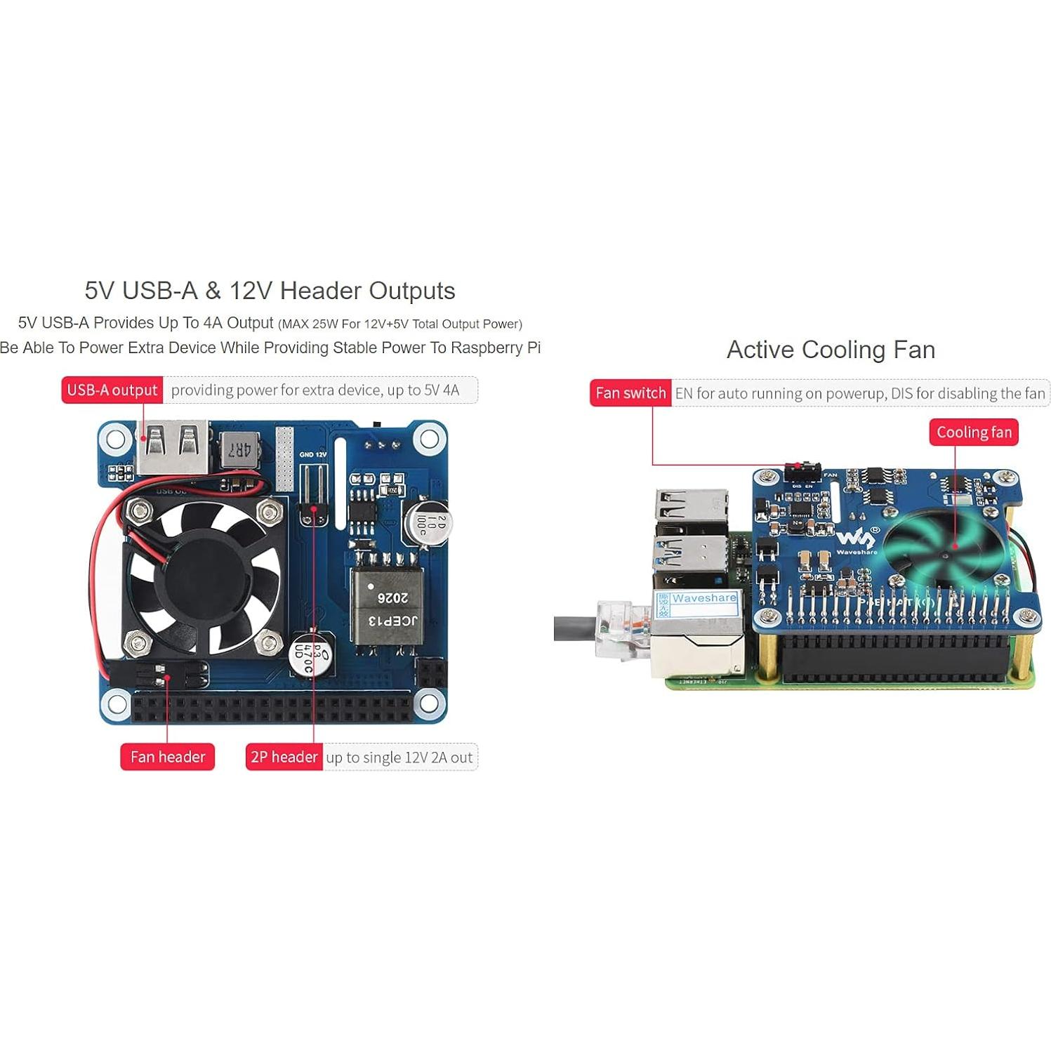 Waveshare PoE HAT C para Raspberry Pi 3B+/4B, 12V y 5V