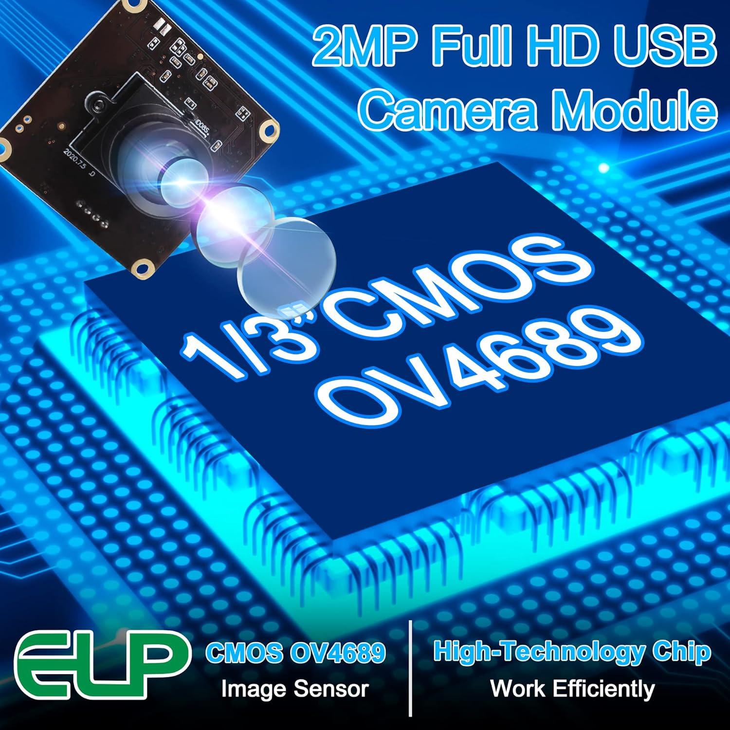 Cámara USB ELP 1080P 2MP con lente 100° y alta fps