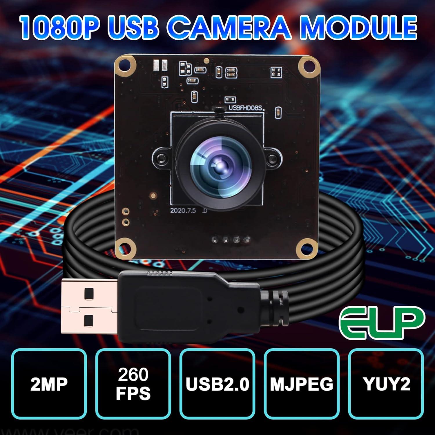 Cámara USB ELP 1080P 2MP con lente 100° y alta fps