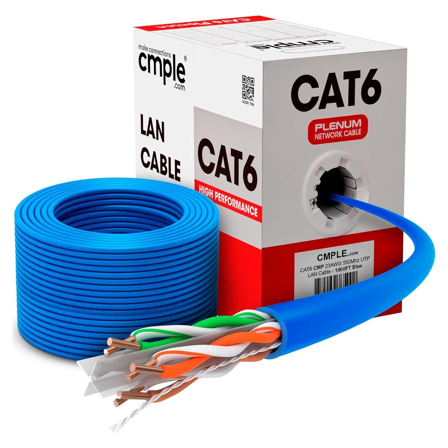 Cable Ethernet Cat6 Plenum Cmple 1000ft UTP 550MHz Azul