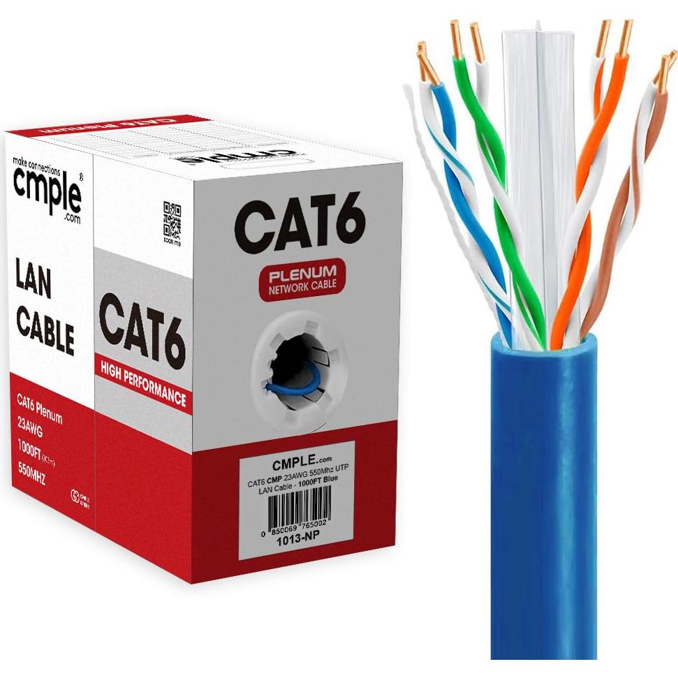 Cable Ethernet Cat6 Plenum Cmple 1000ft UTP 550MHz Azul