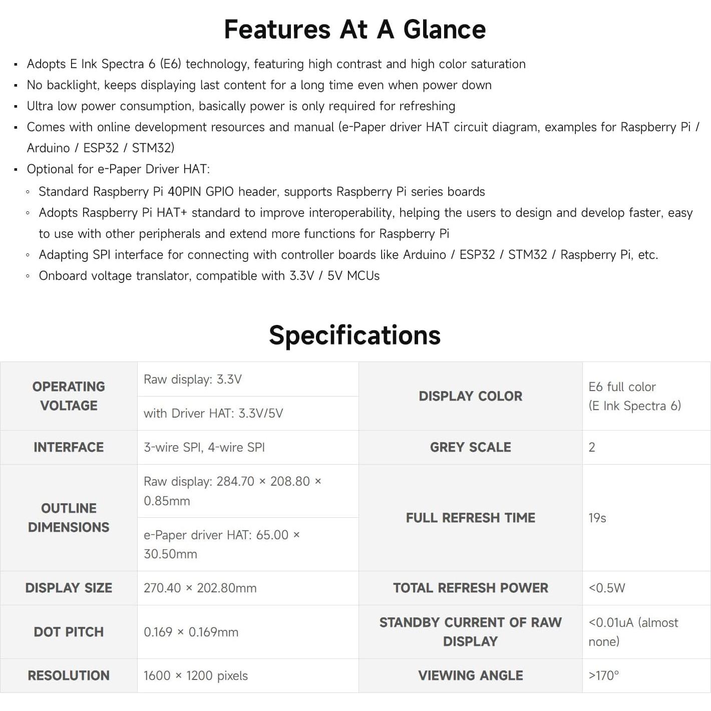 Pantalla E-Paper a Color 13.3" Waveshare E Ink Spectra 6