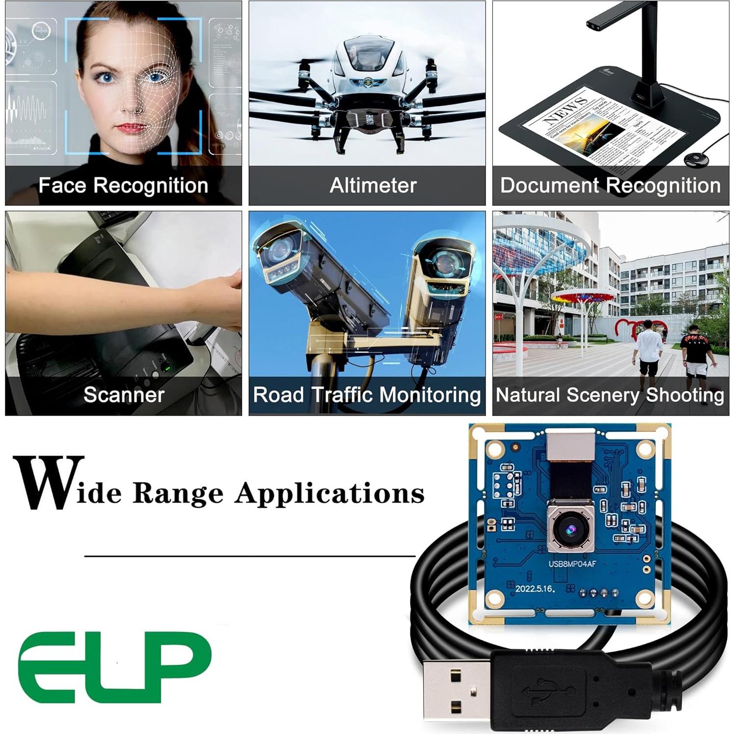 Cámara USB ELP 8MP Autofocus 4K para PC y Raspberry Pi