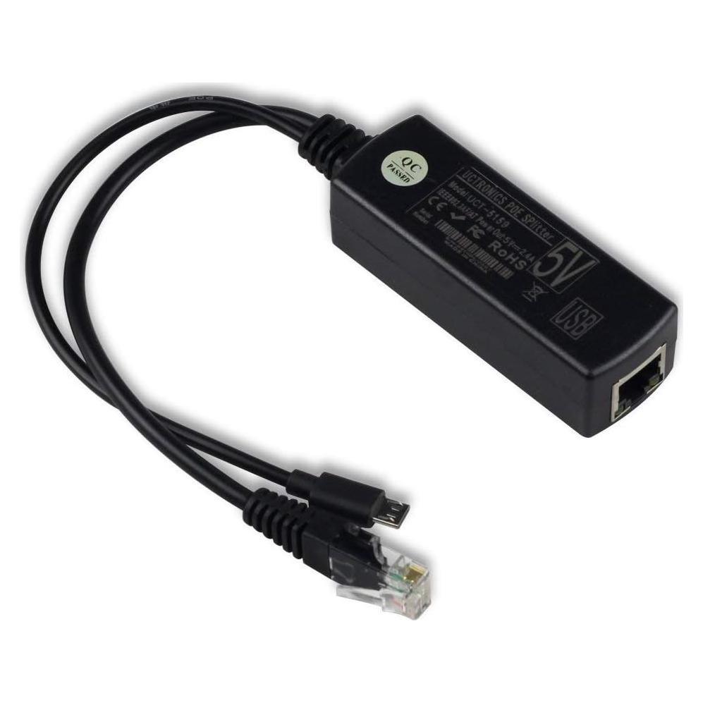 UCTRONICS Splitter PoE Activo Micro USB 48V a 5V 2.4A