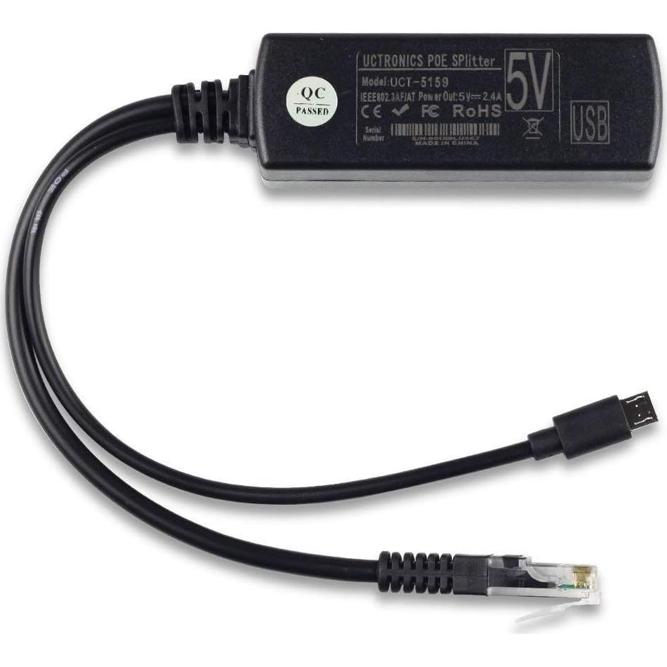 UCTRONICS Splitter PoE Activo Micro USB 48V a 5V 2.4A