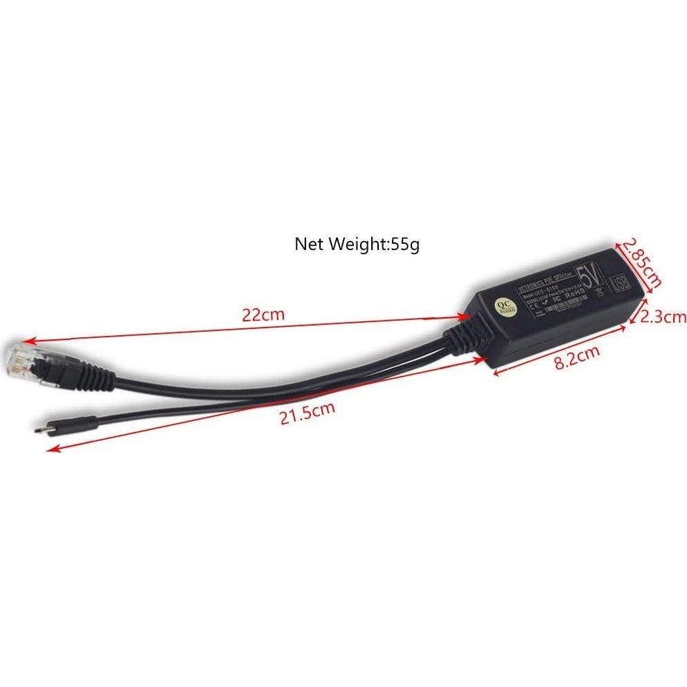 UCTRONICS Splitter PoE Activo Micro USB 48V a 5V 2.4A