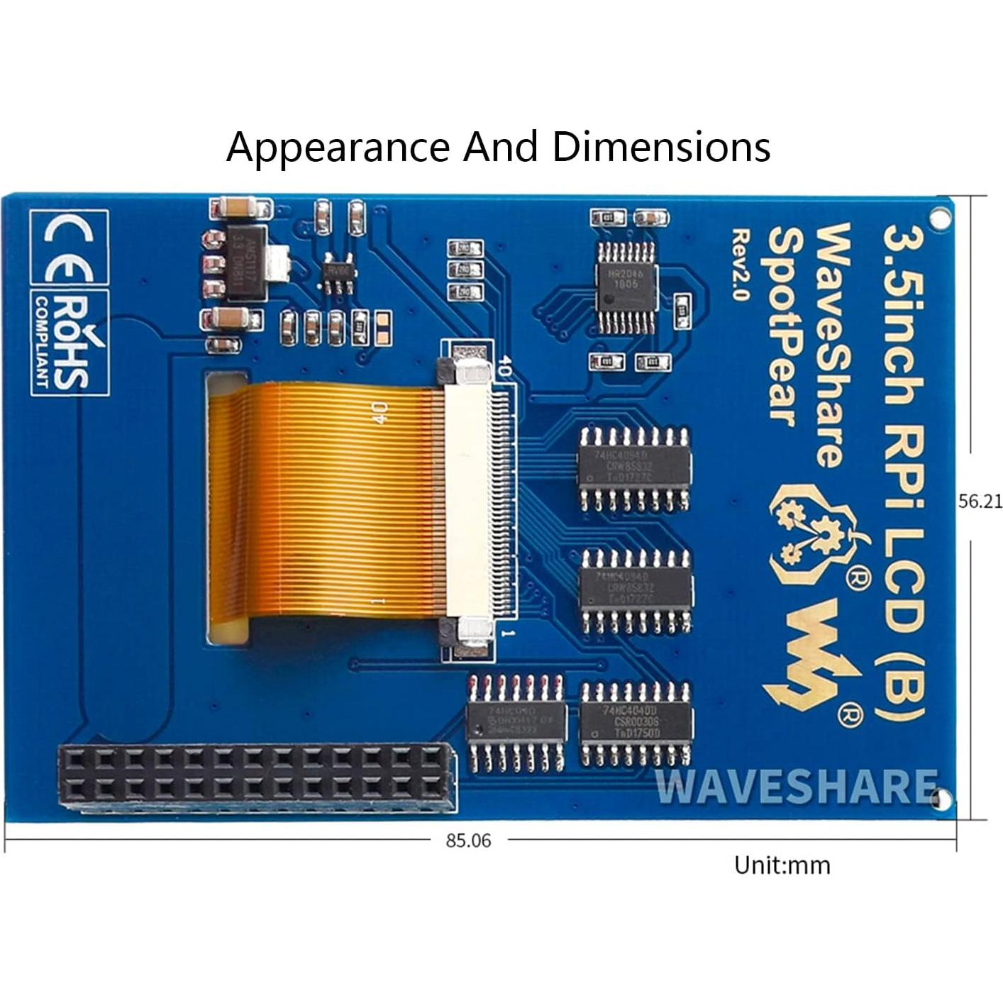 Pantalla Táctil Resistiva 3.5" Waveshare IPS LCD 480x320