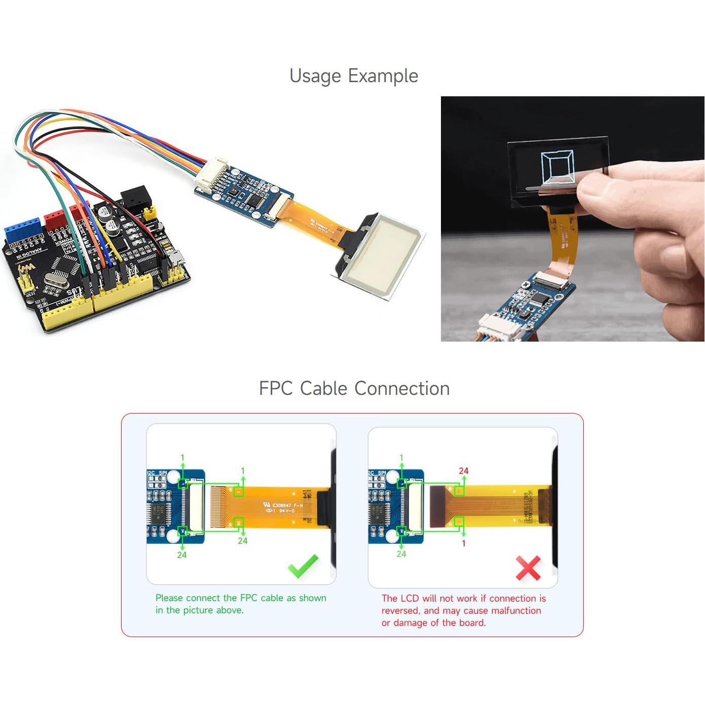 Pantalla OLED Transparente 1.51" Waveshare 128x64 SPI/I2C