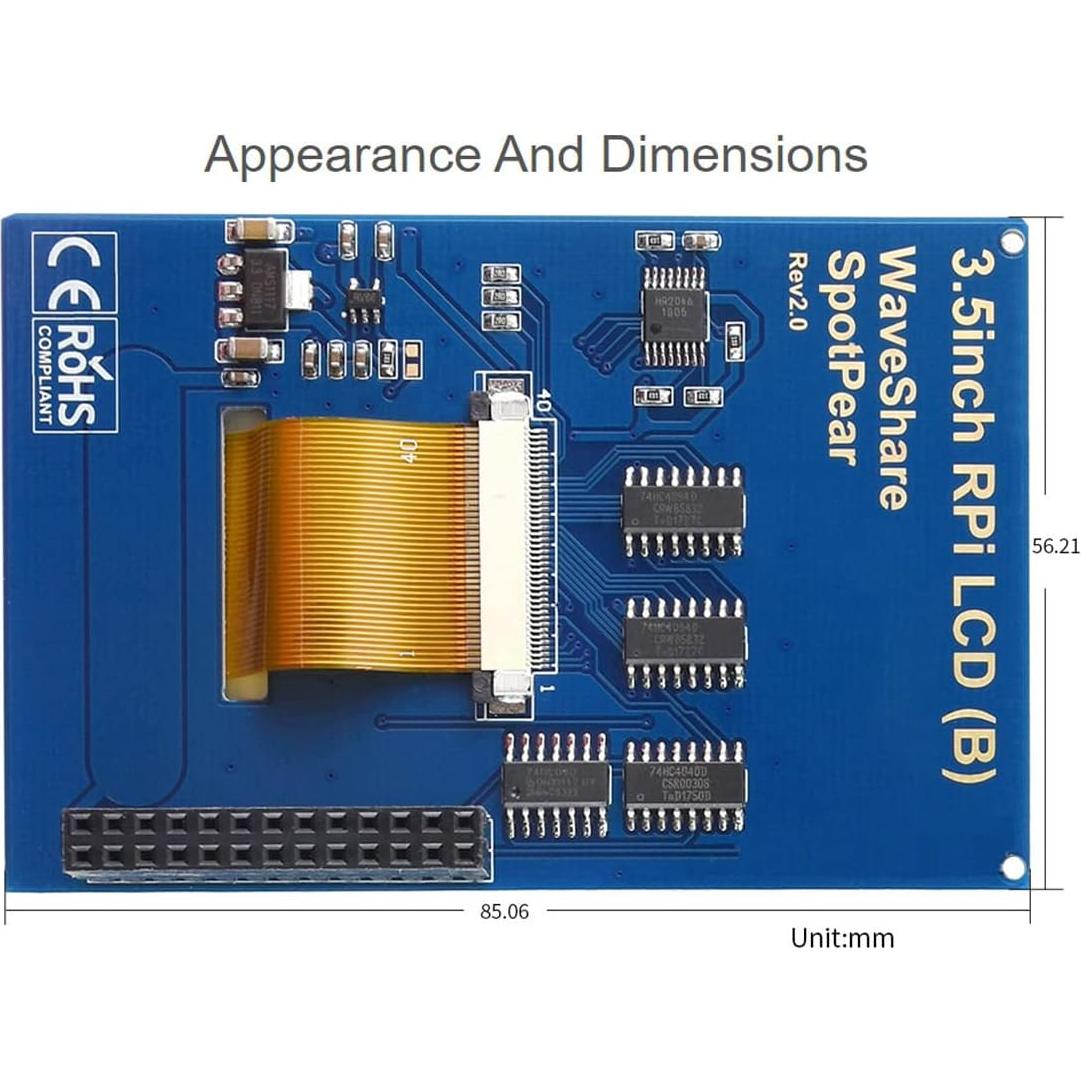 Pantalla Táctil 3.5" Waveshare para Raspberry Pi 480x320 IPS