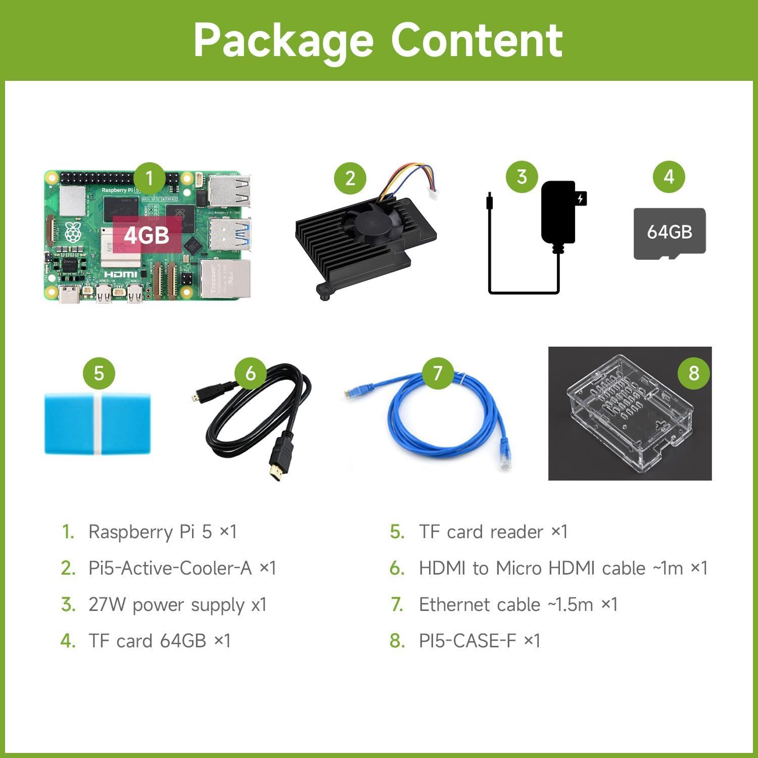 Kit de inicio Waveshare Raspberry Pi 5 4GB con accesorios