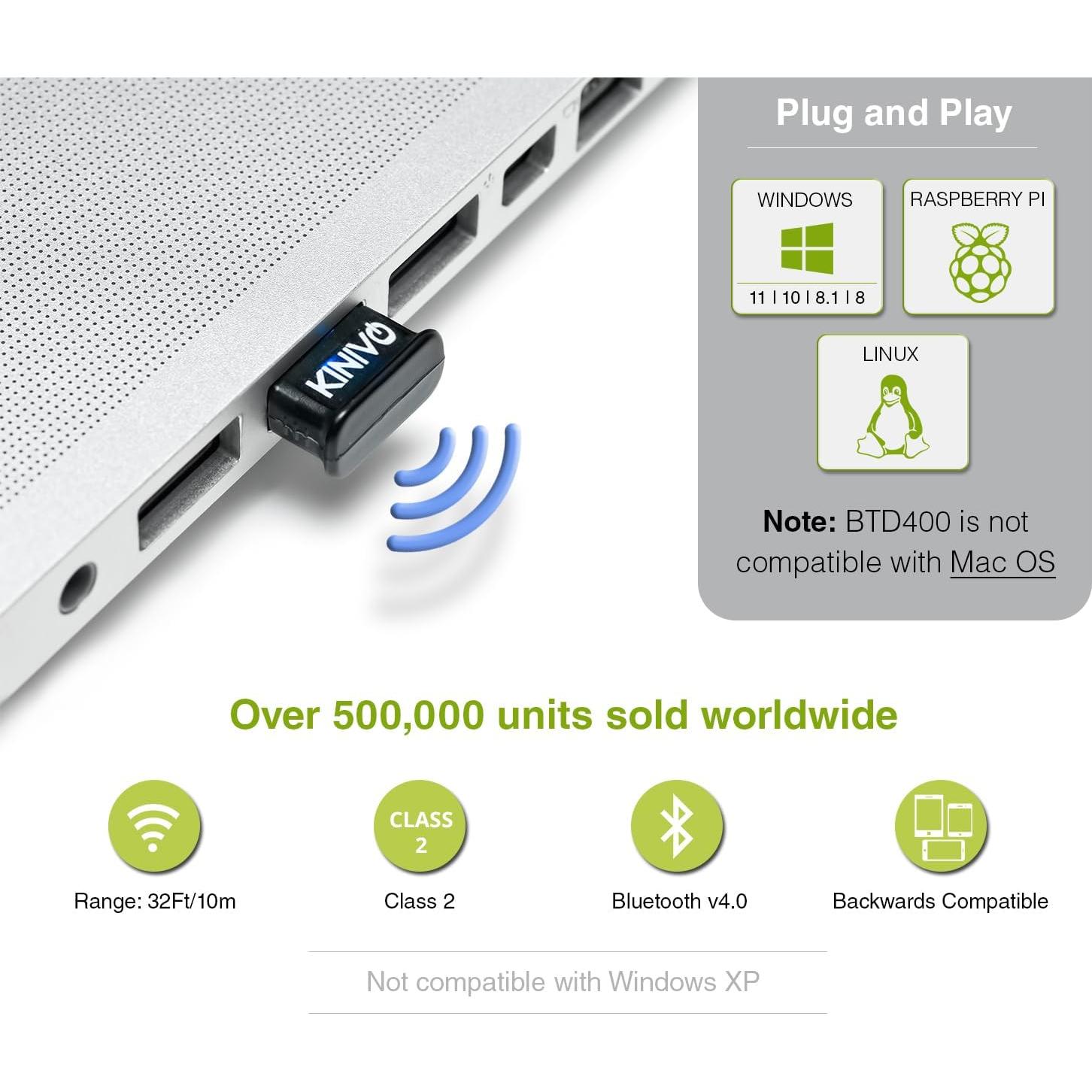 Adaptador USB Bluetooth Kinivo BTD400 Receptor 4.0 Bajo Consumo