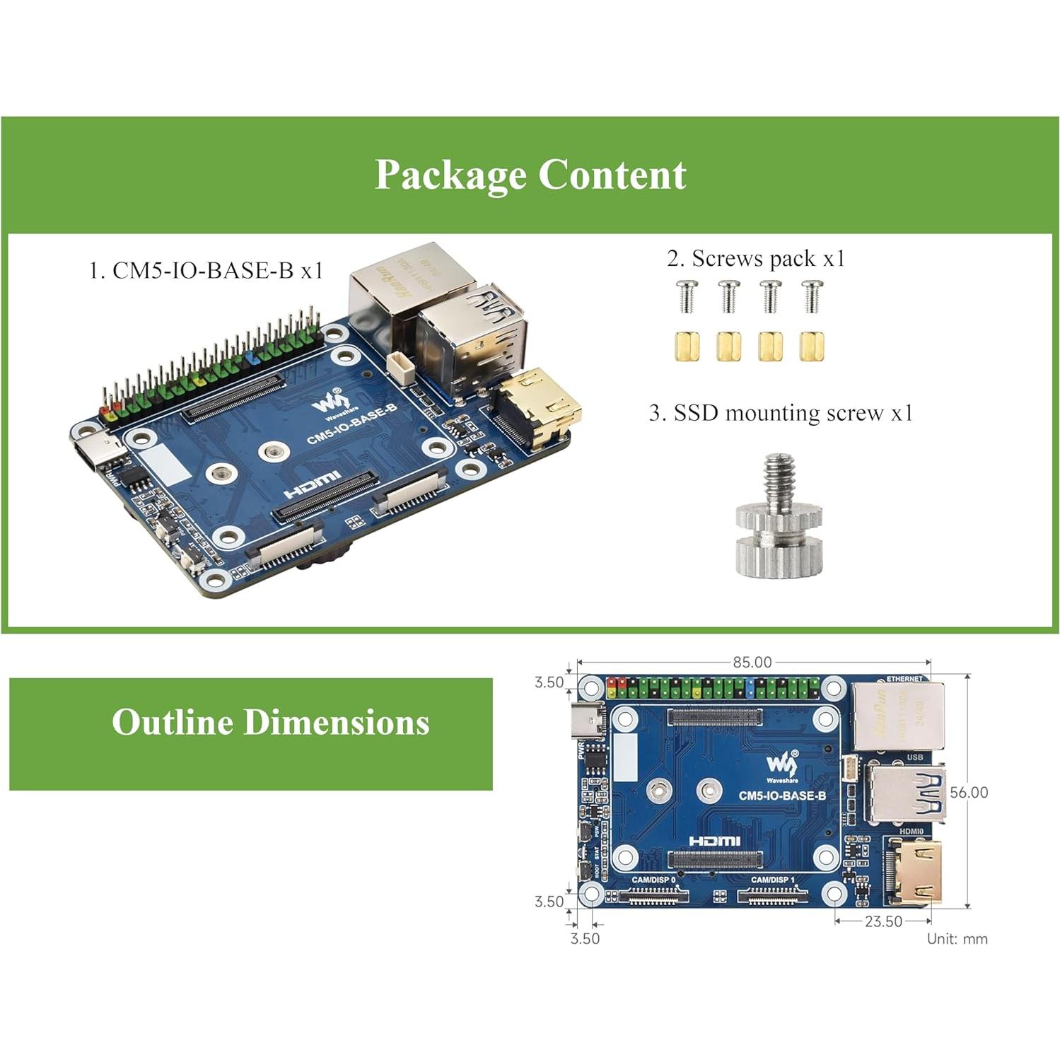 Mini Base Board B Wonrabai para Raspberry Pi Compute Module 5