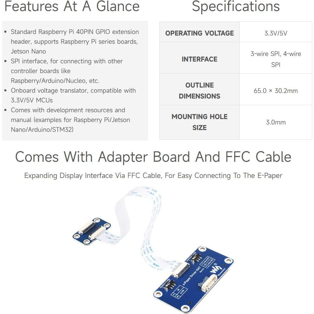 Controlador e-Paper Waveshare HAT para Raspberry Pi y Jetson Nano