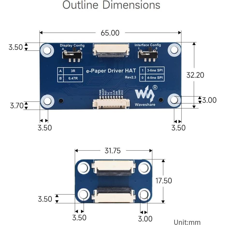 Controlador e-Paper Waveshare HAT para Raspberry Pi y Jetson Nano