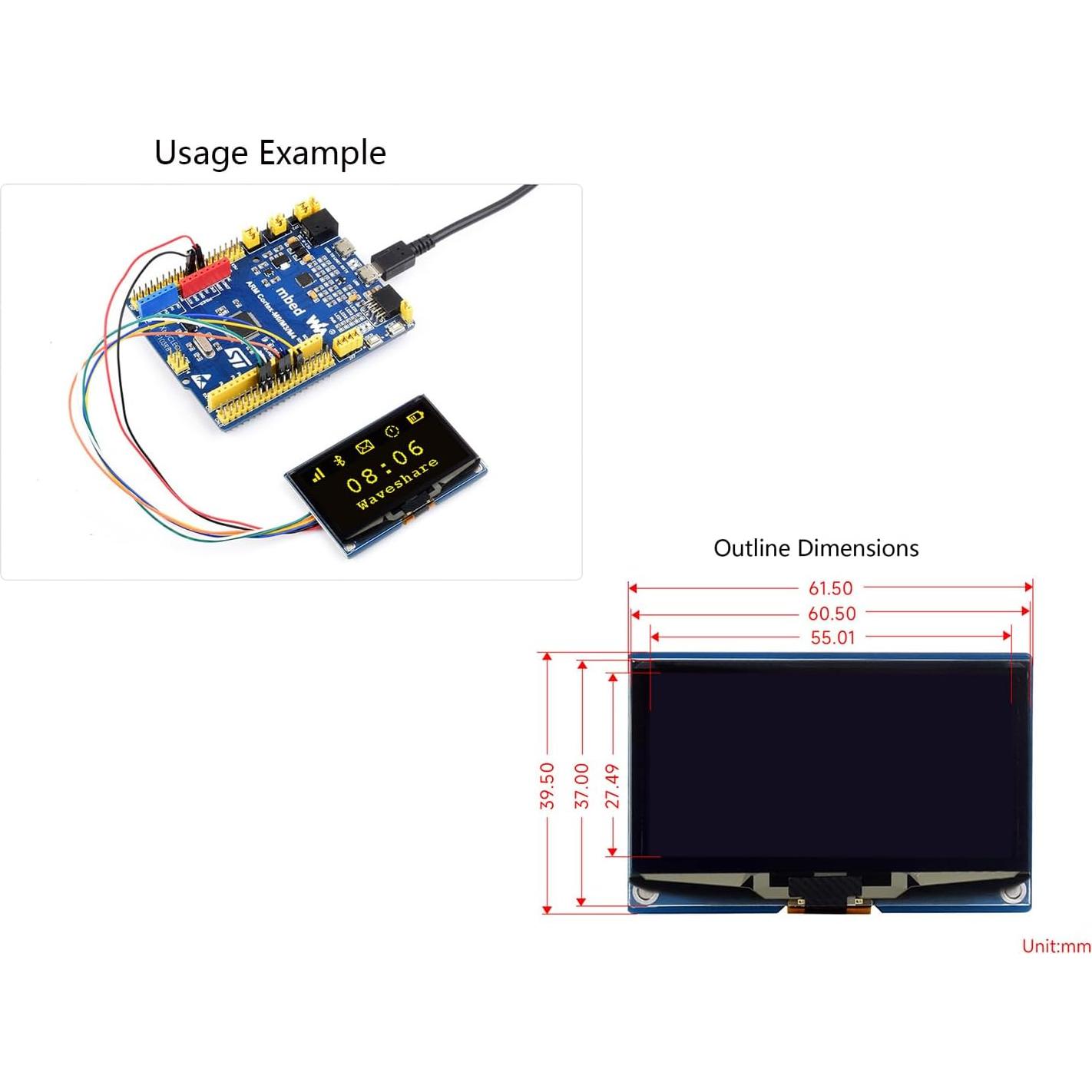 Módulo OLED 2.42" Waveshare 128x64 SPI/I2C Blanco