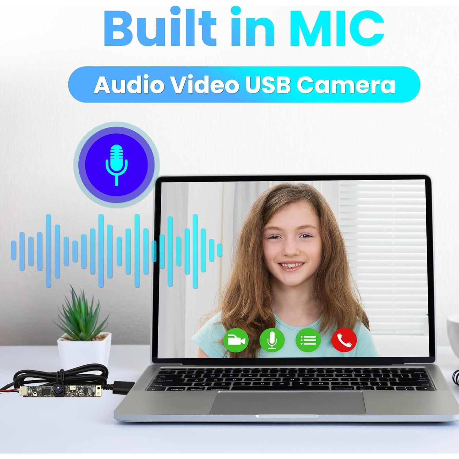 Cámara USB ELP 8MP con Micrófono y Lente Gran Angular