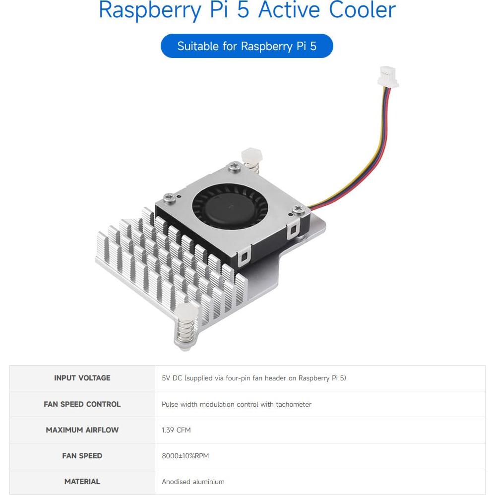 Enfriador Activo Waveshare para Raspberry Pi 5, Ventilador y Disipador