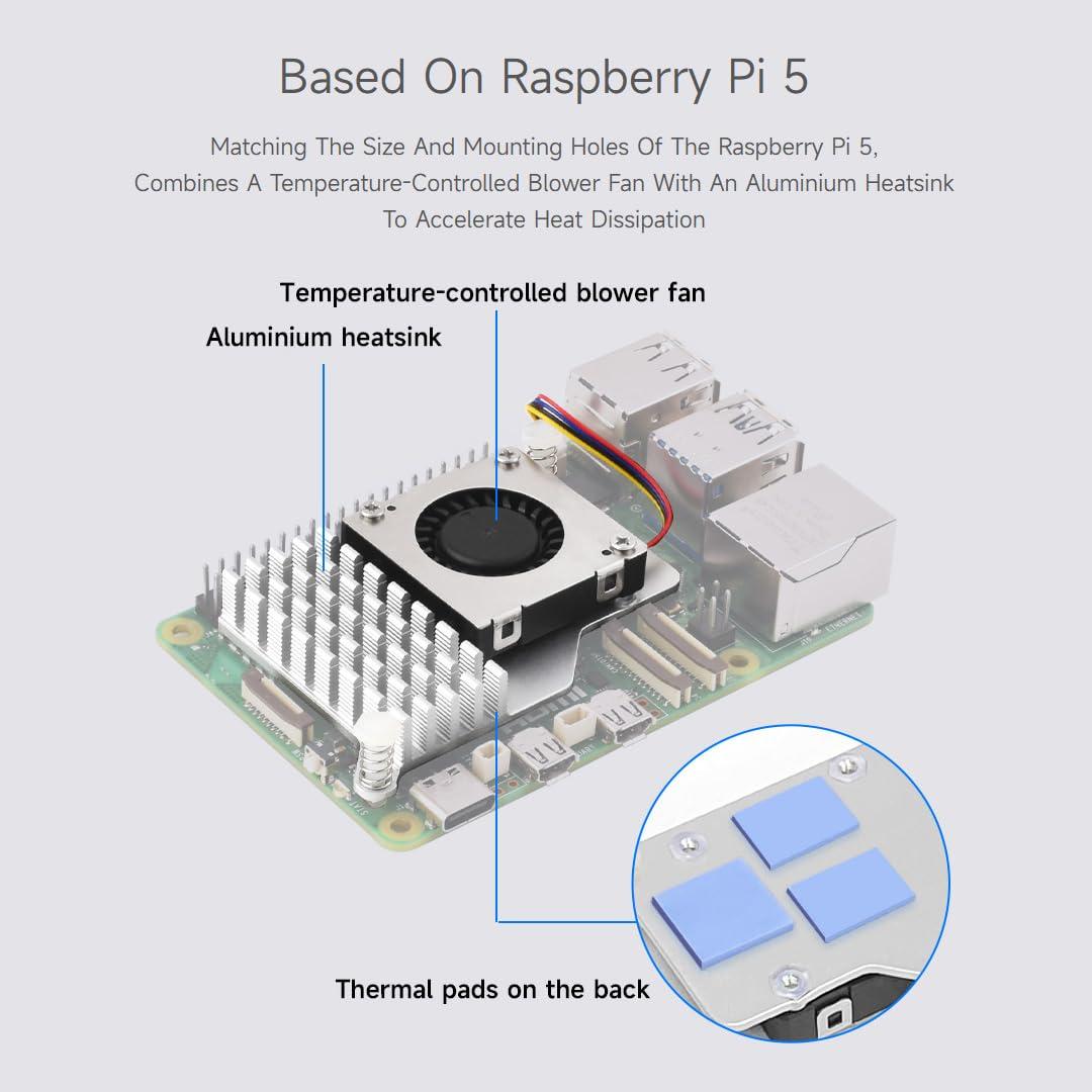 Enfriador Activo Waveshare para Raspberry Pi 5, Ventilador y Disipador