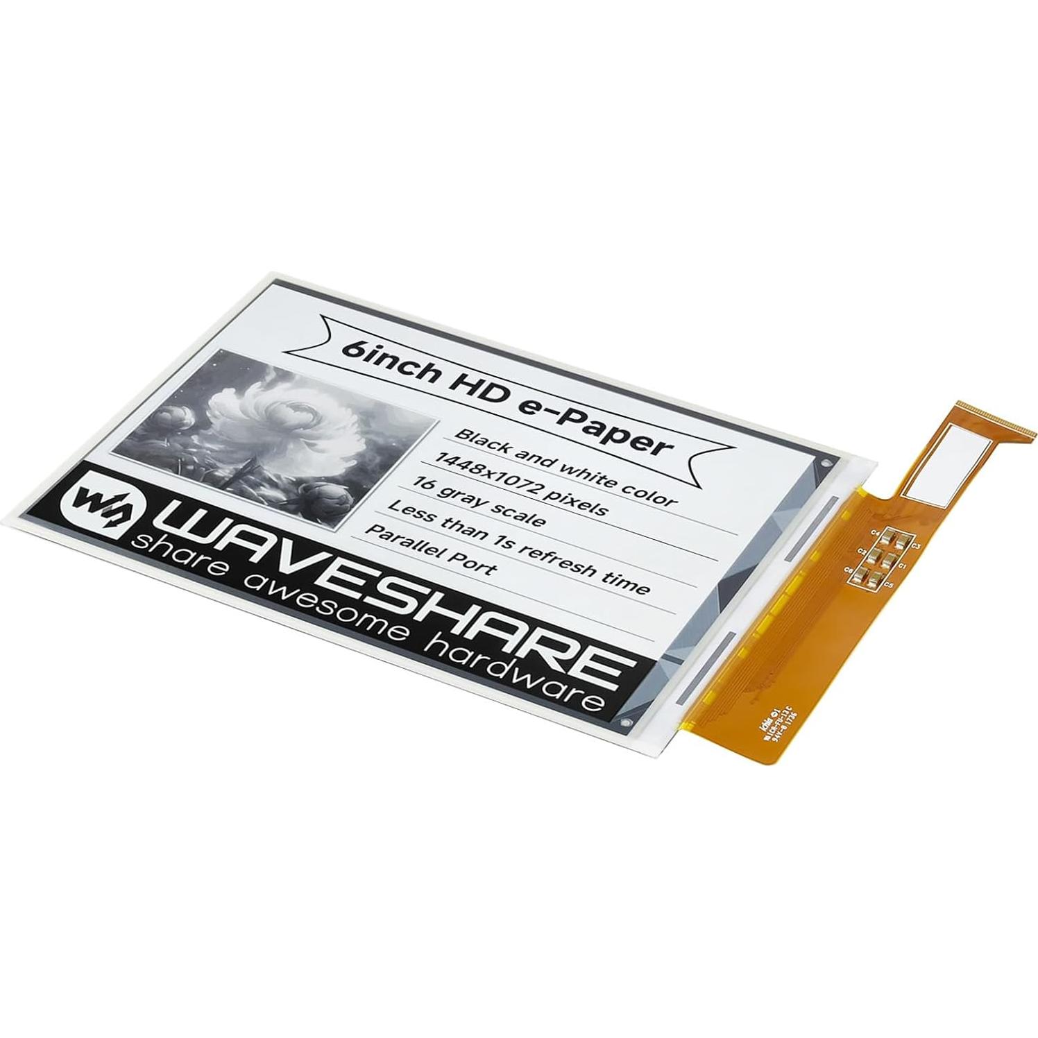 Waveshare 6inch E-Ink Raw Display Compatible with Raspberry Pi 4B/3B+/3B/2B/B+/A+/Zero/Zero W/WH/Zero 2W Series Boards 1448×1072 High Definition 16 Gray Scale Without PCB Supports Partial Refresh
