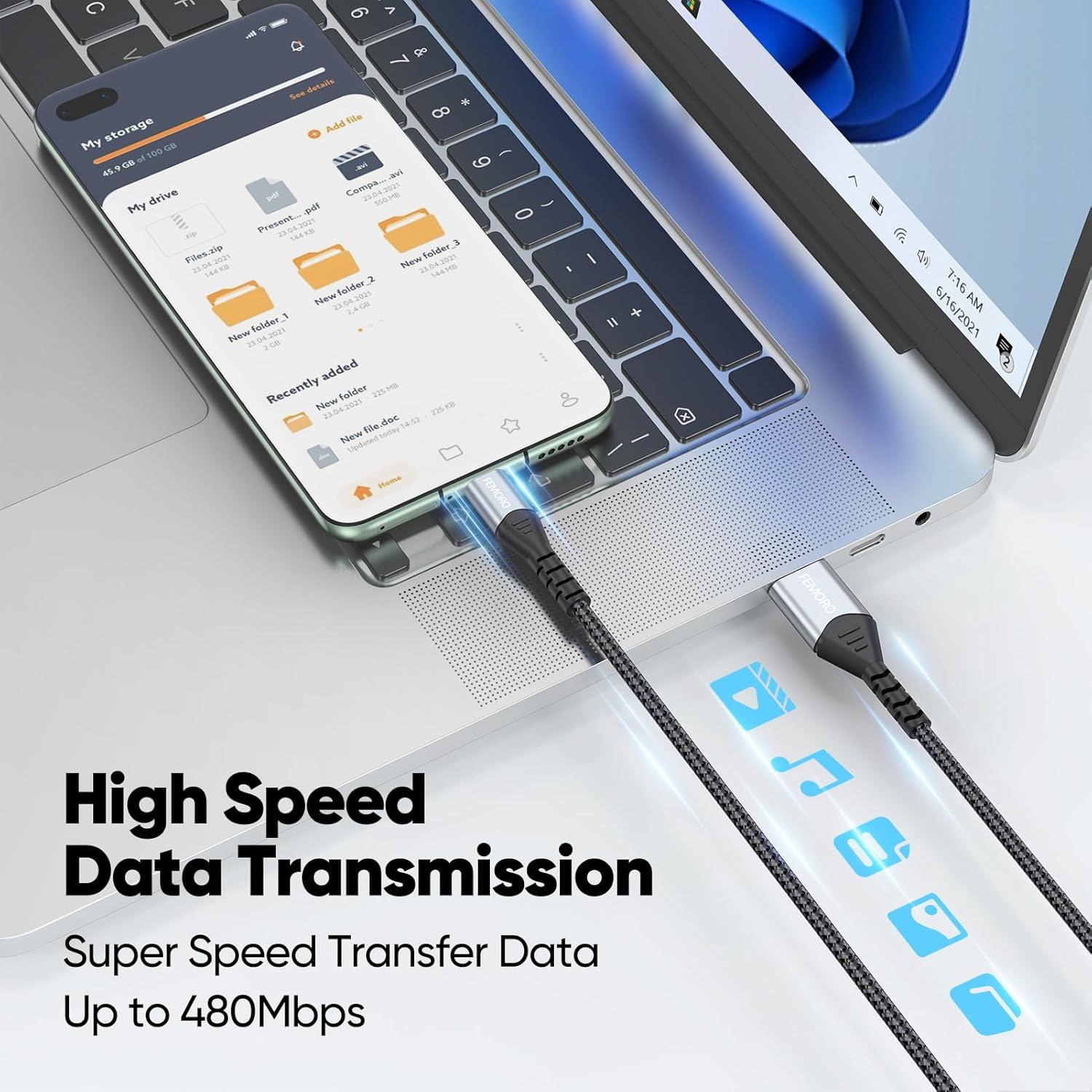 Cable Micro USB FEMORO 1.83m 480Mbps Carga 12W Compatible