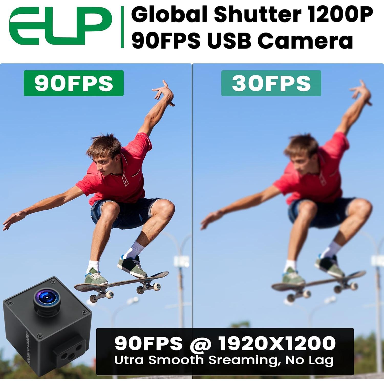 Cámara Web ELP 1080P USB con Obturador Global 90fps