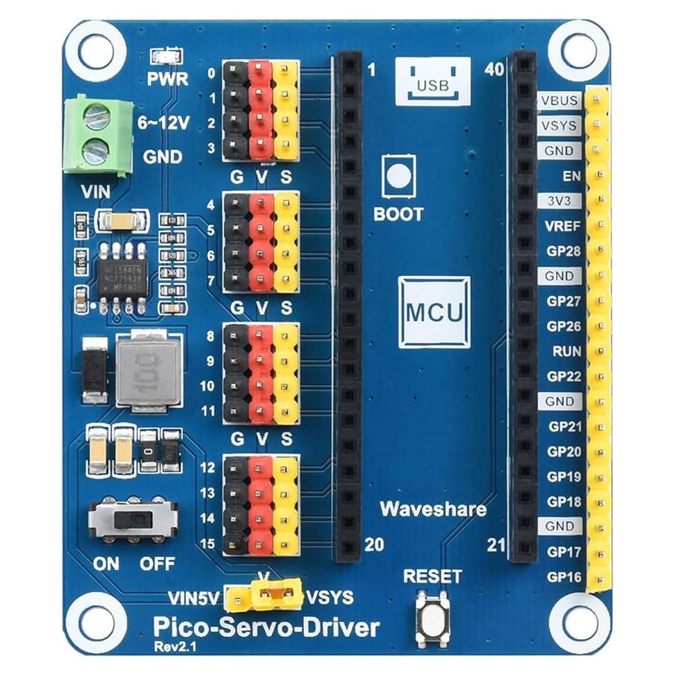 Waveshare Servo Driver Module for Raspberry Pi Pico Ideal for Controlling Robotic Arm or Hexapod Walker 16-Channel Outputs 16-Bit Resolution