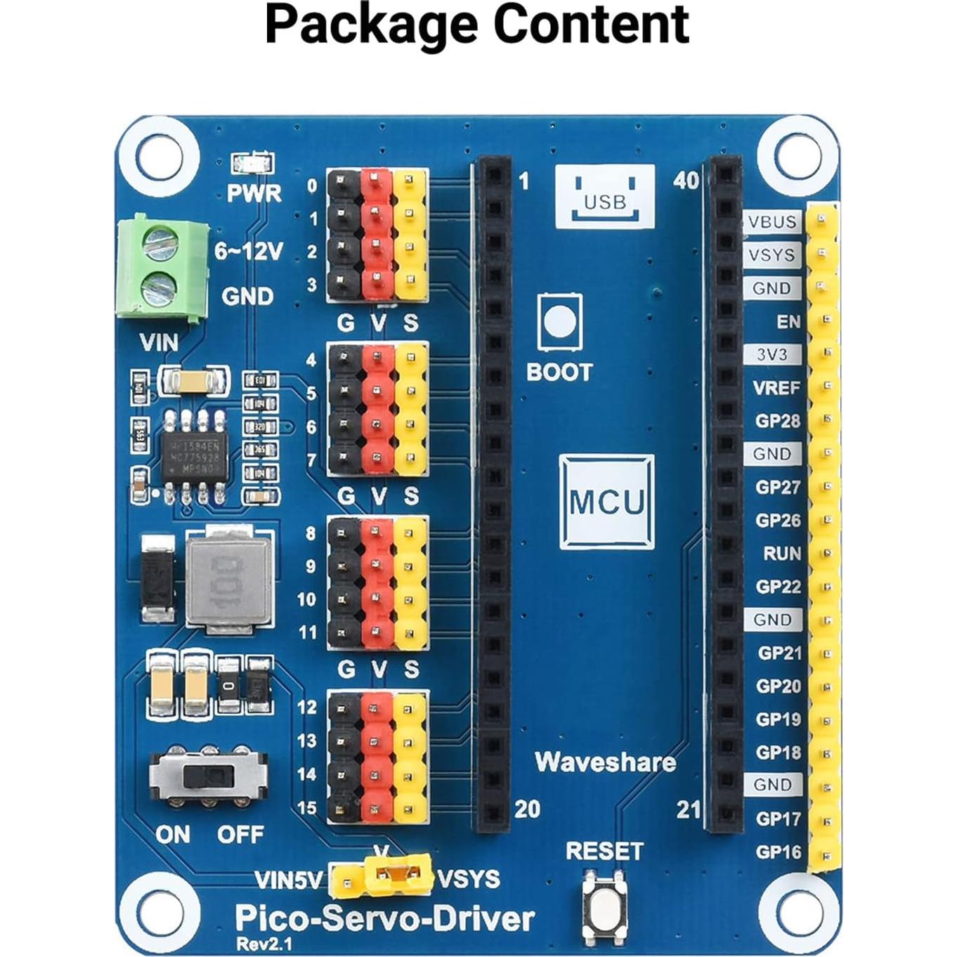 Waveshare Servo Driver Module for Raspberry Pi Pico Ideal for Controlling Robotic Arm or Hexapod Walker 16-Channel Outputs 16-Bit Resolution