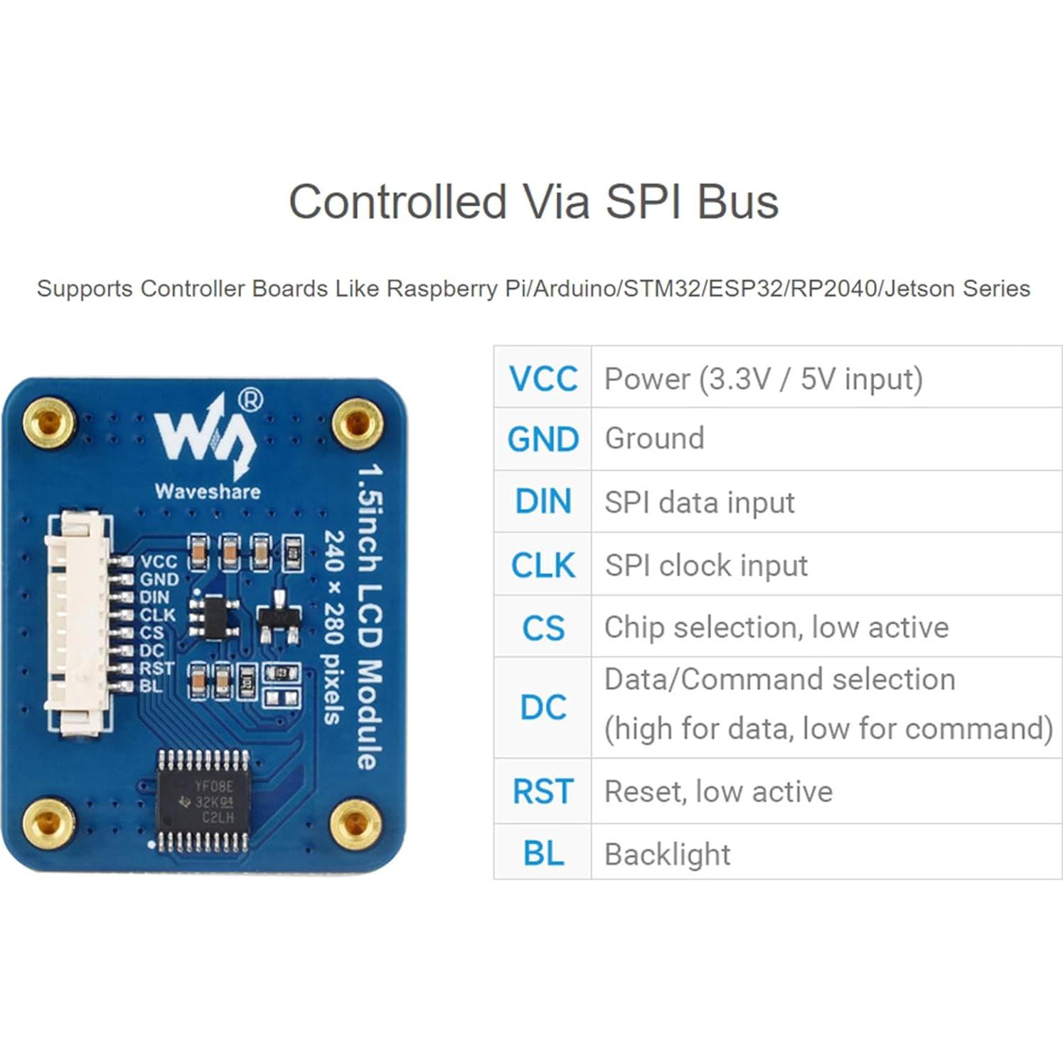 Módulo Pantalla LCD IPS 1.5" Wonrabai 240x280 RGB SPI