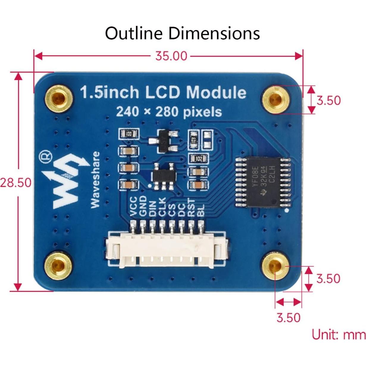 Módulo Pantalla LCD IPS 1.5" Wonrabai 240x280 RGB SPI