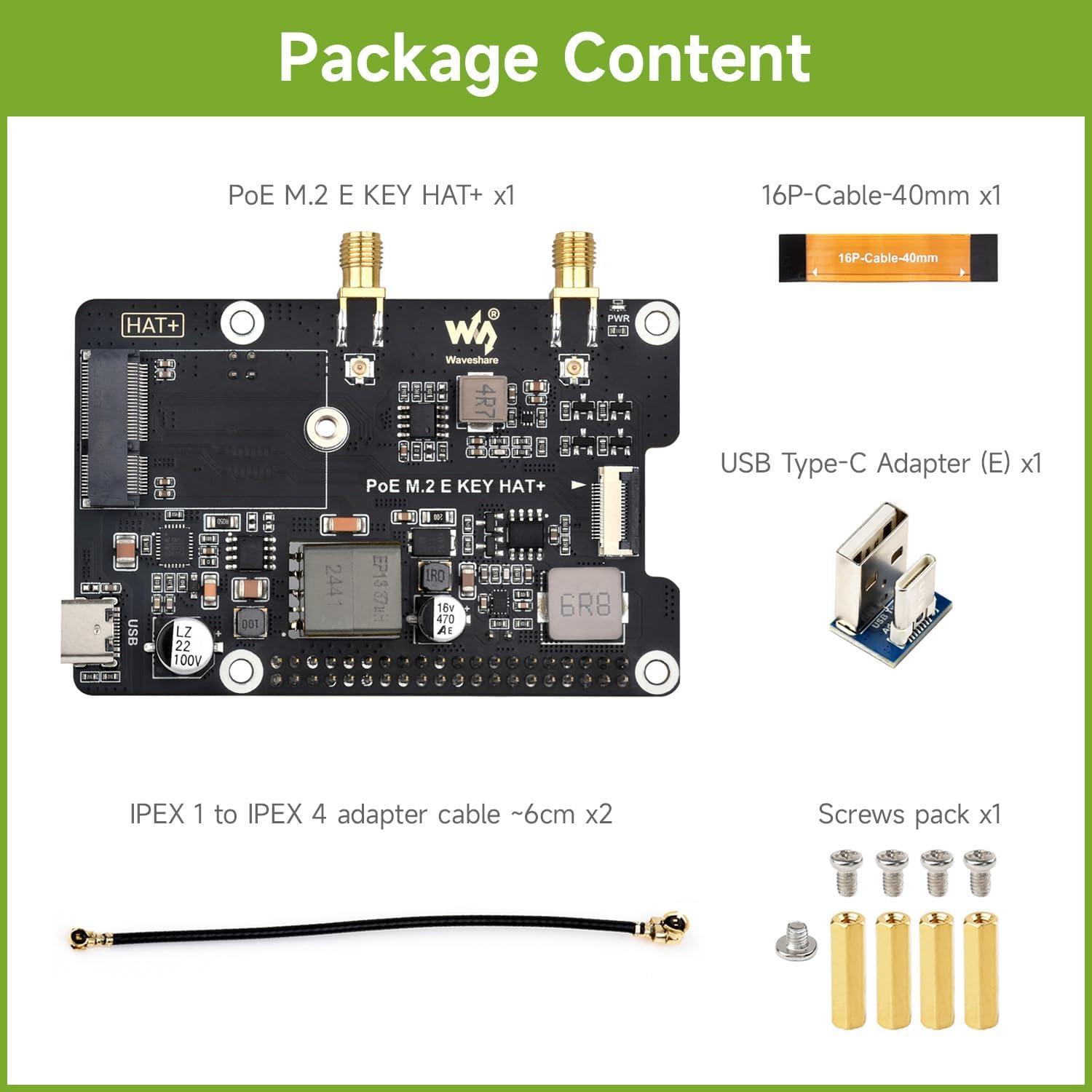 Adaptador PCIe a M.2 E Key Waveshare PoE para Raspberry Pi 5