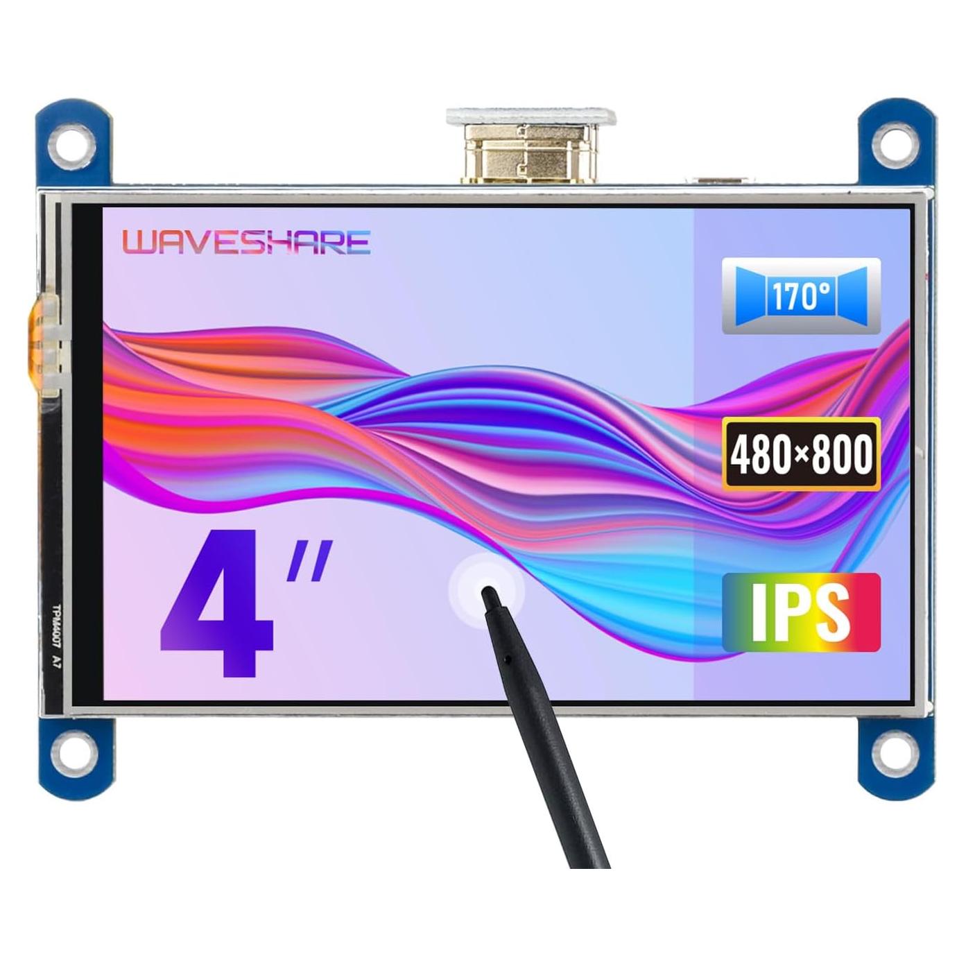 Pantalla LCD IPS 4" Waveshare 800x480 Táctil Resistiva HDMI