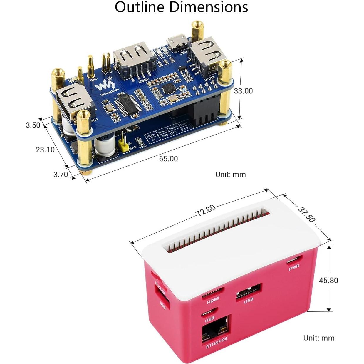 HAT PoE Ethernet USB HUB Waveshare para Raspberry Pi Zero