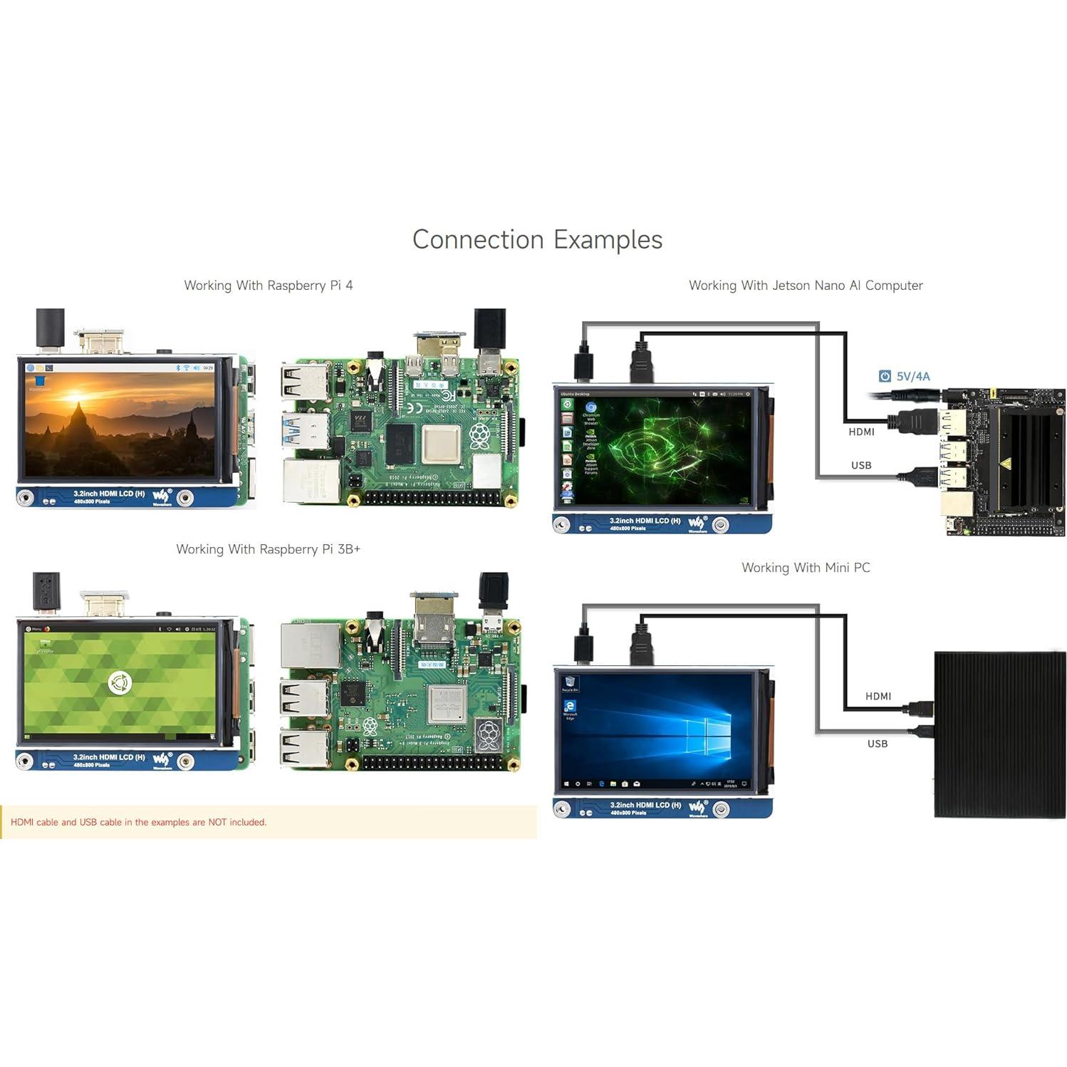 Pantalla LCD HDMI 3.2" Waveshare 480x800 para Raspberry Pi