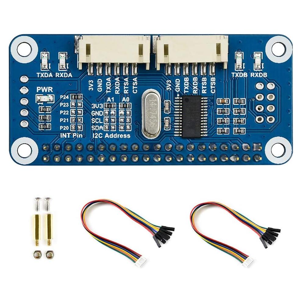 HAT de Expansión Serial Waveshare para Raspberry Pi 2-ch UART 8 GPIOs