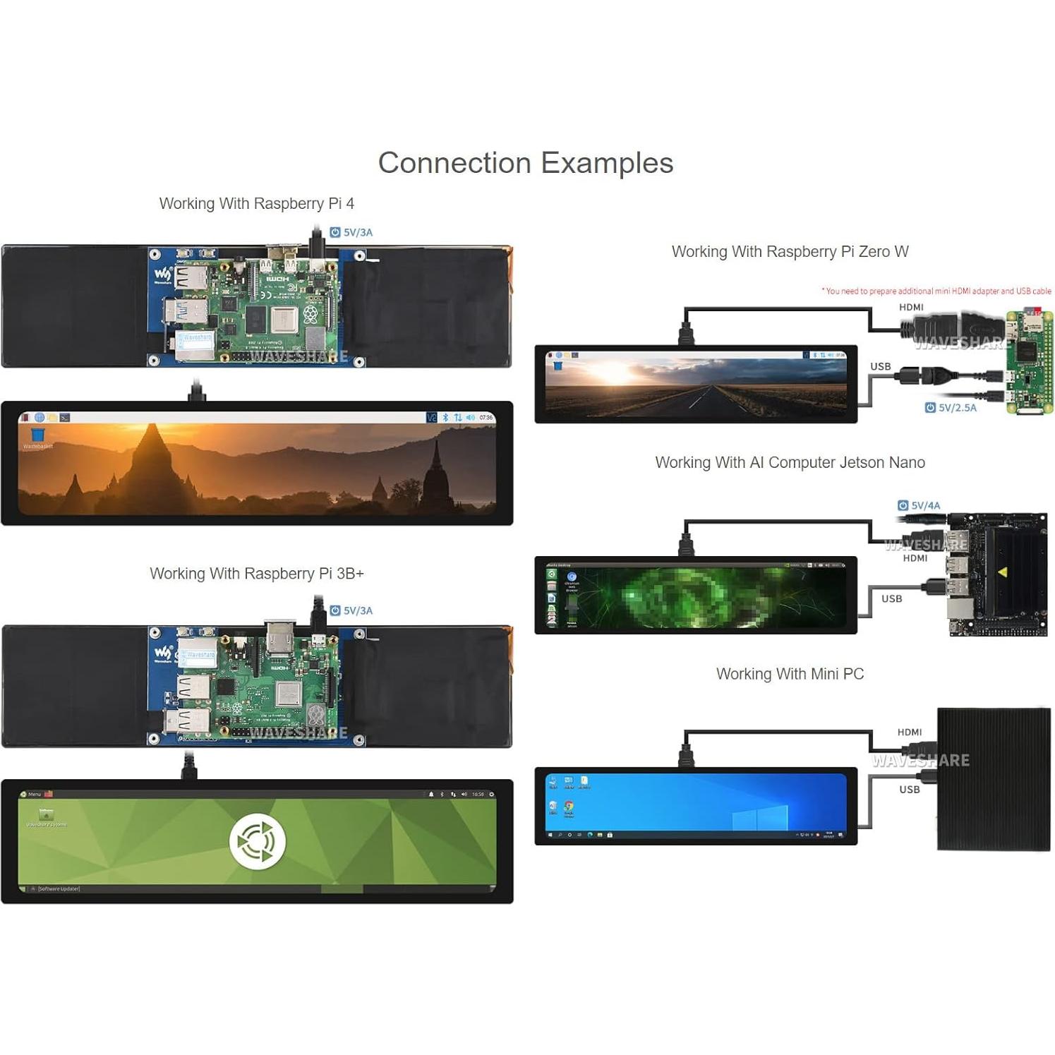 Pantalla LCD Táctil 11.9" Waveshare HDMI 320x1480 IPS