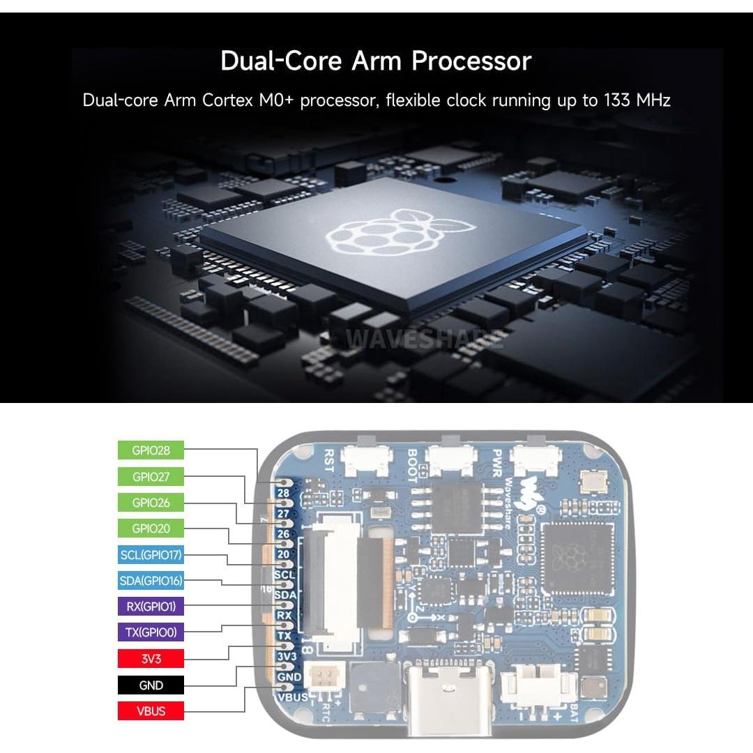 Placa de Desarrollo Waveshare RP2040 con Pantalla Táctil 1.69"