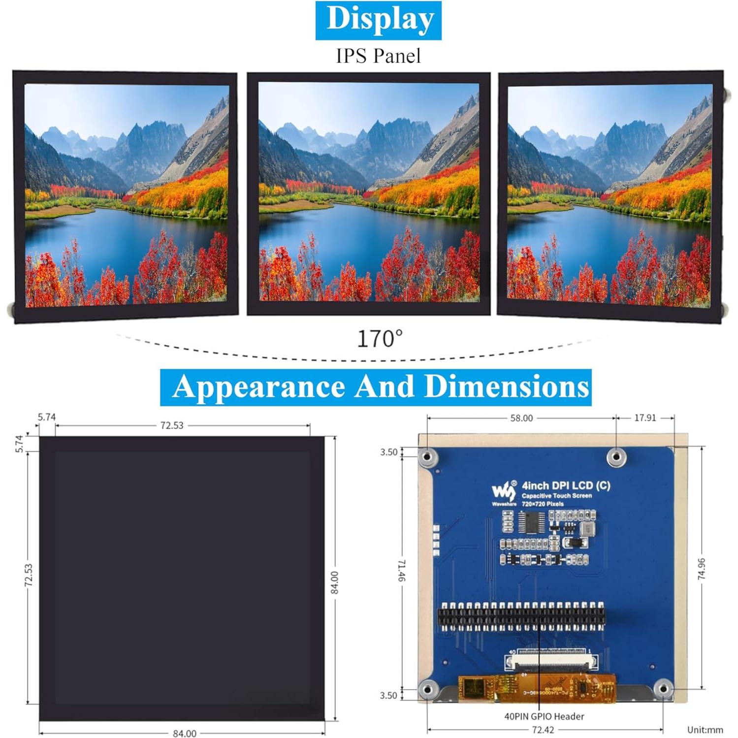Pantalla Táctil Capacitiva LCD 10.16 cm UeeKKoo 720x720 IPS
