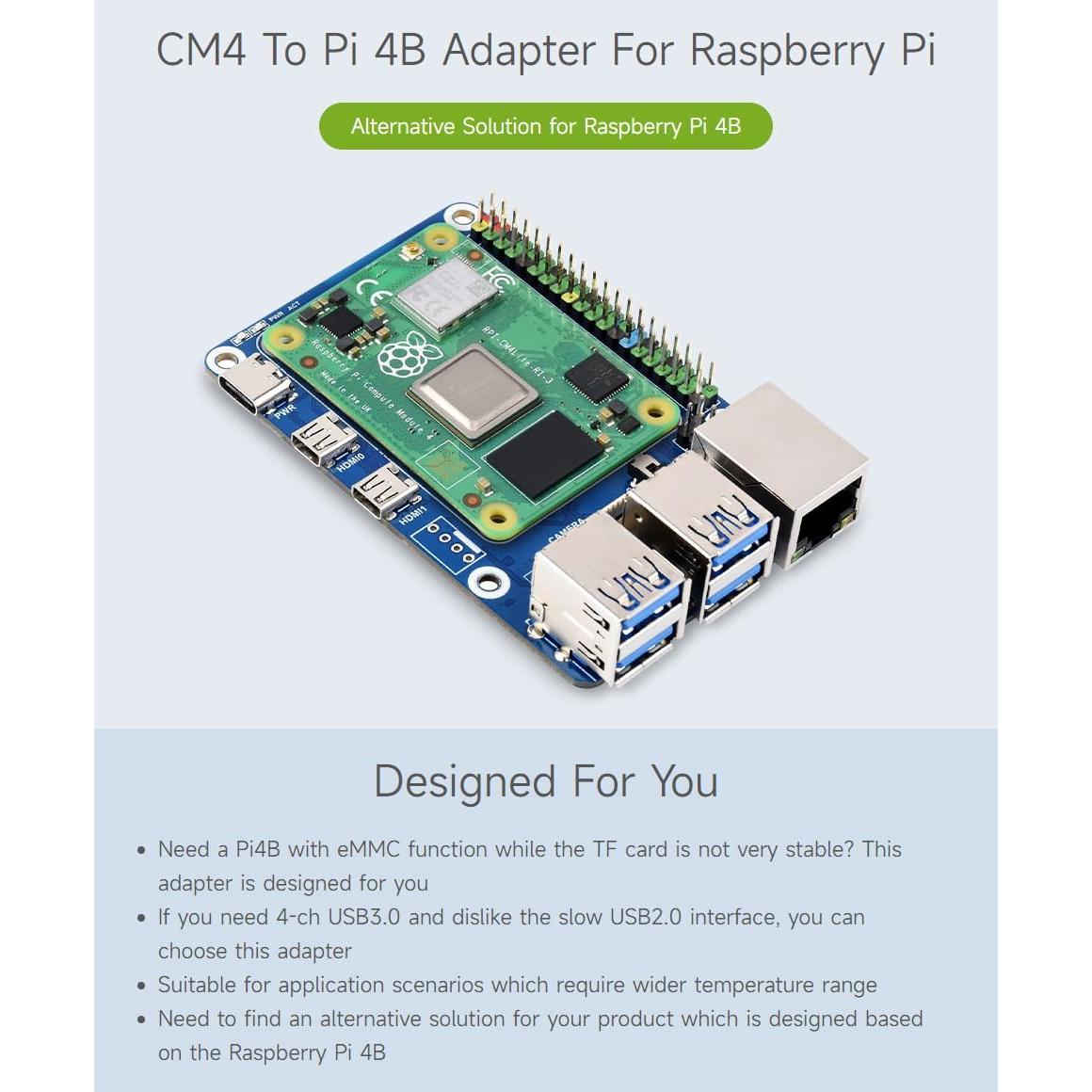 Adaptador CM4 a Raspberry Pi 4B Waveshare - USB 3.0, Ethernet