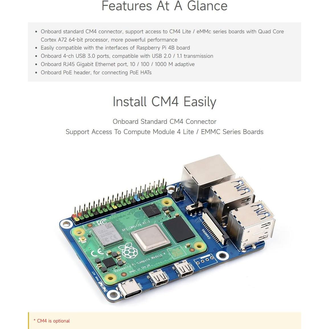 Adaptador CM4 a Raspberry Pi 4B Waveshare - USB 3.0, Ethernet