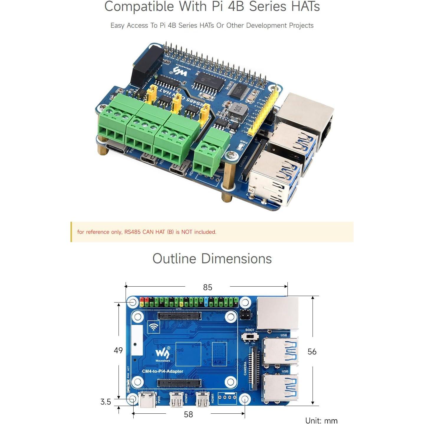 Adaptador CM4 a Raspberry Pi 4B Waveshare - USB 3.0, Ethernet