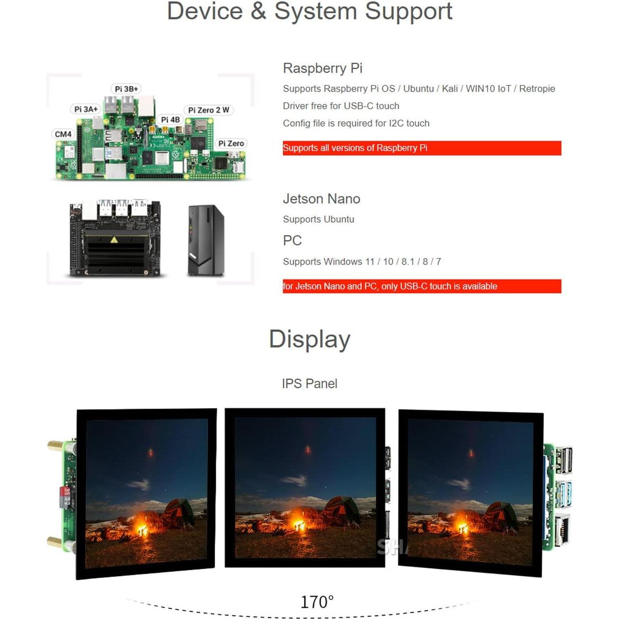 Pantalla LCD táctil IPS 4" Waveshare 720x720 HDMI