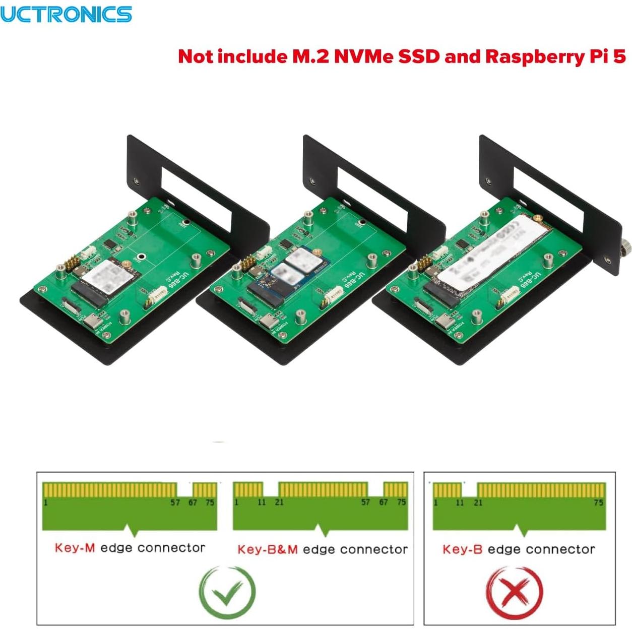 Montaje en Rack 1U UCTRONICS para Raspberry Pi 5 con 5 SSD M.2 NVMe