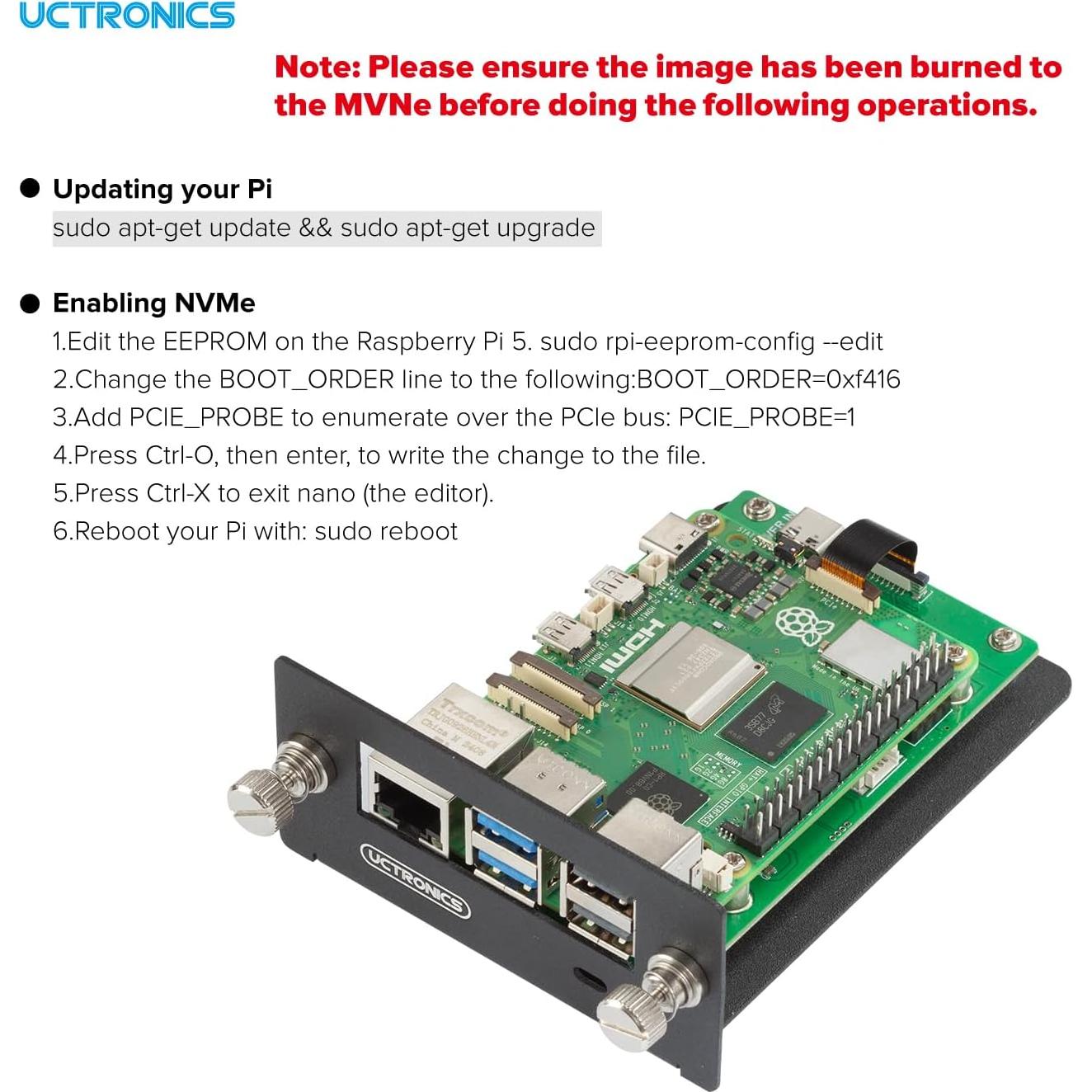 Montaje en Rack 1U UCTRONICS para Raspberry Pi 5 con 5 SSD M.2 NVMe