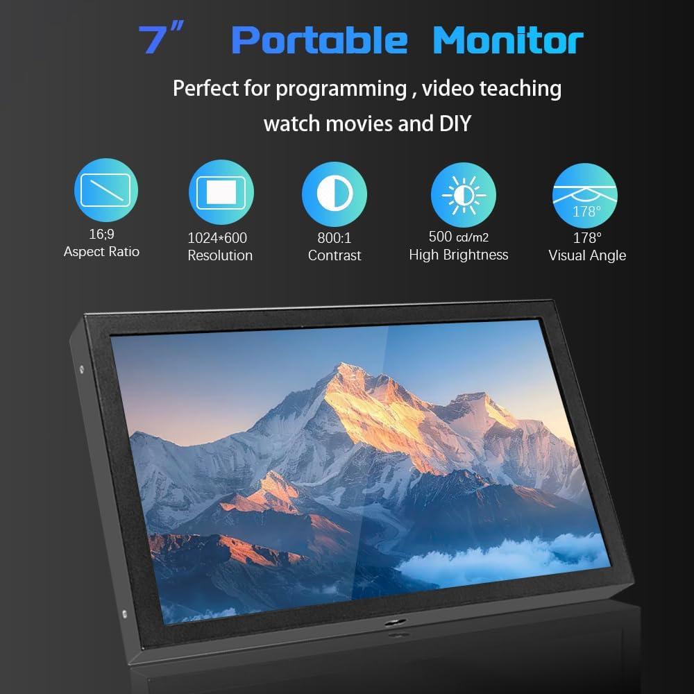 Pantalla LCD 7" JLTTEK 1024x600 HDMI para Raspberry Pi