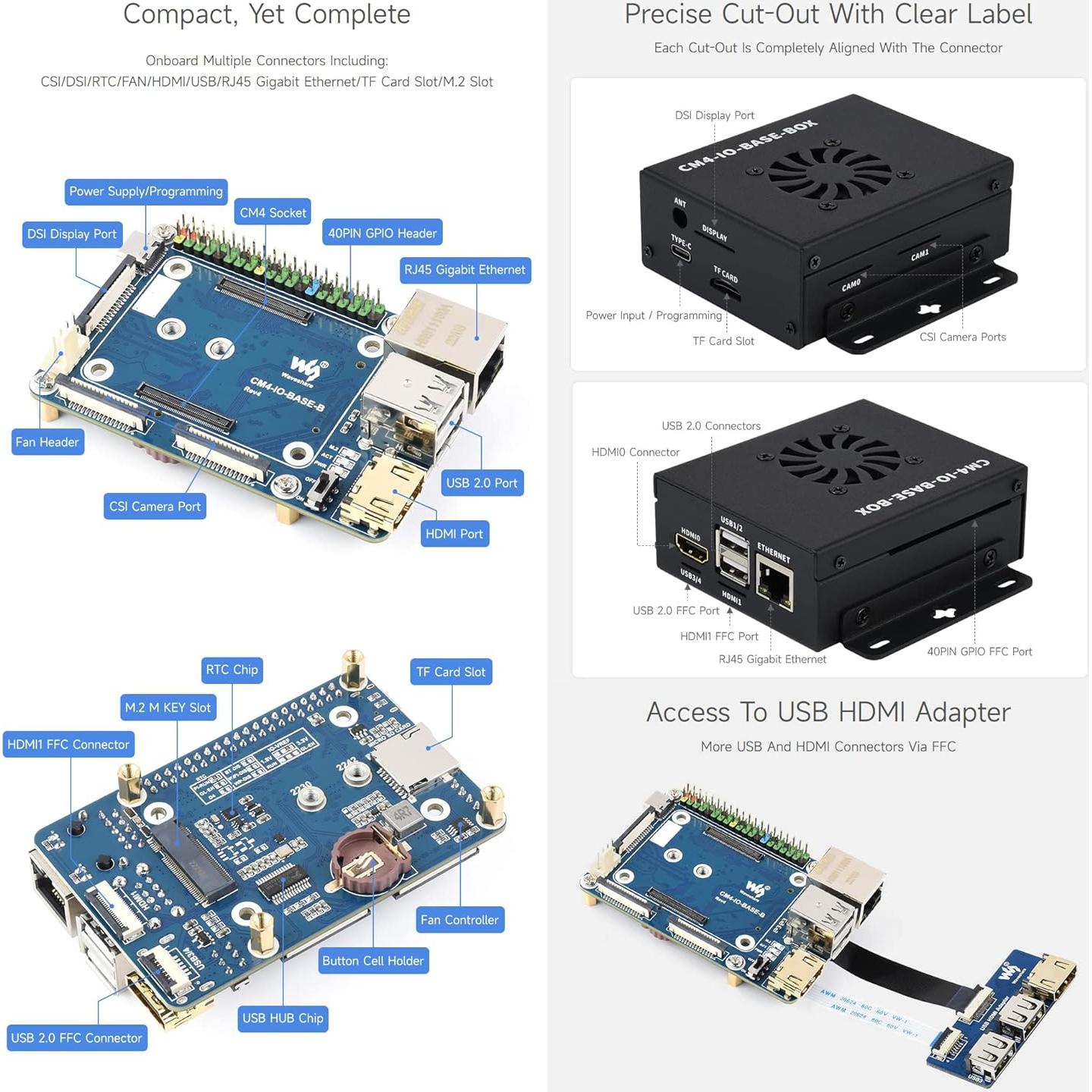 Placa Base Mini Waveshare CM4-IO-BASE-B para Raspberry Pi