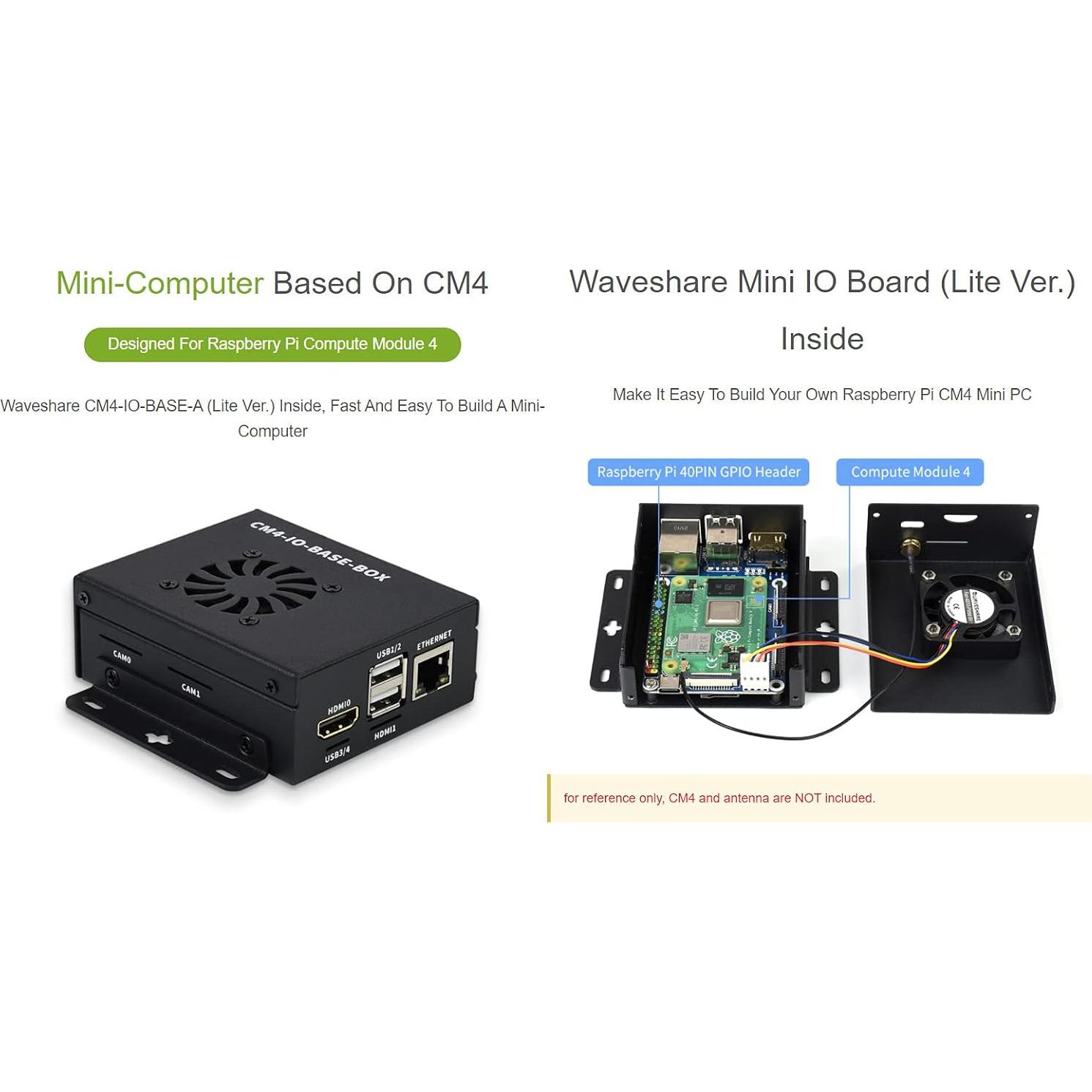 Mini Computadora Waveshare CM4-IO-BASE-A Lite con Ventilador