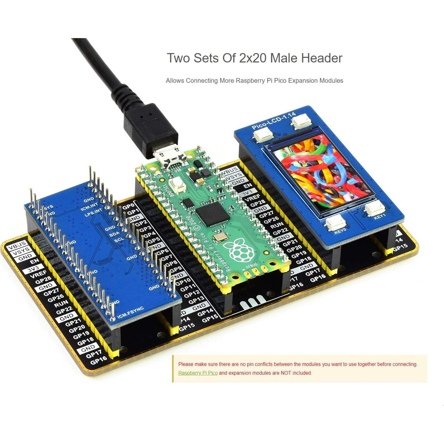 Expansor GPIO Doble Waveshare para Raspberry Pi Pico 2x20