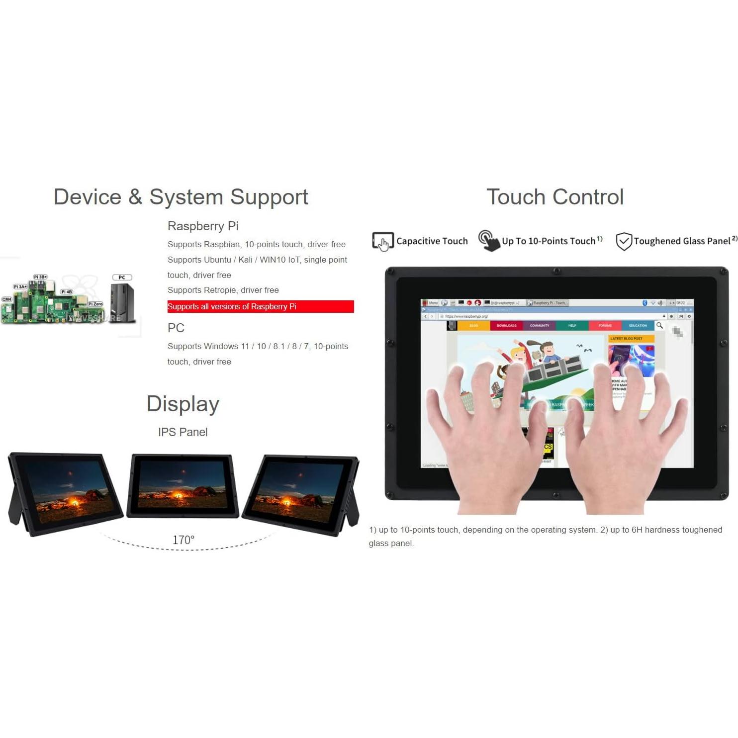 Pantalla LCD táctil 10.1" Waveshare 1280x800 HDMI con estuche