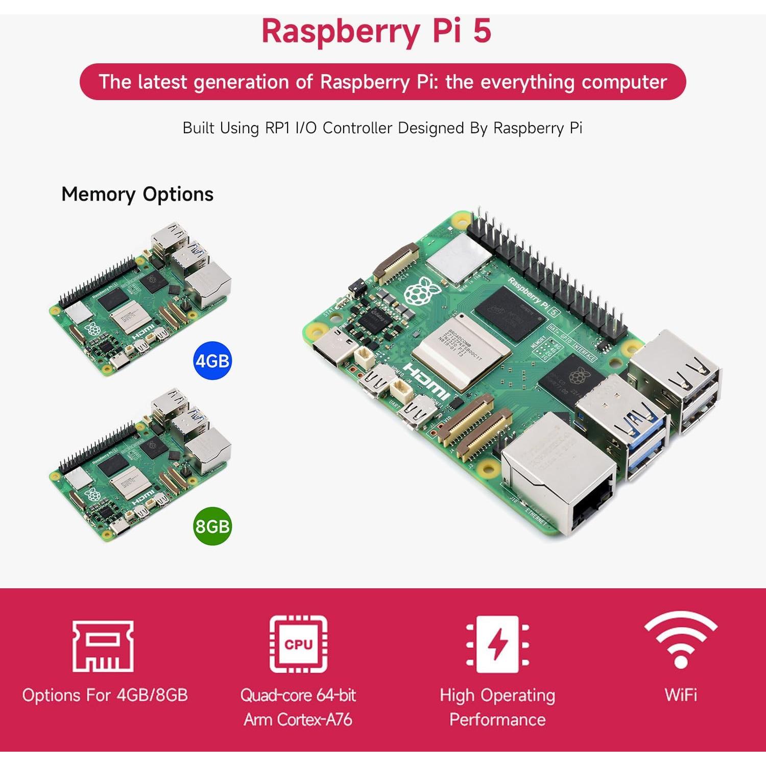 Kit de inicio Raspberry Pi 5 8GB Waveshare con accesorios